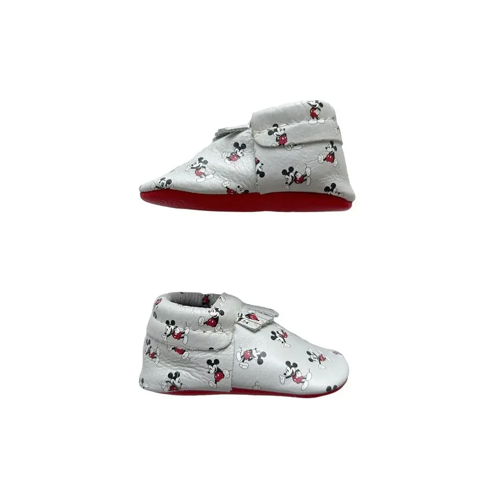 Freshly Picked Baby Moccasins - White with Red Accents & Black Disney Print